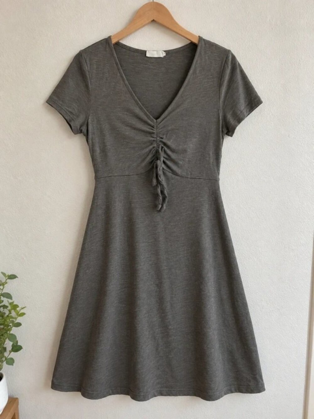 Olivia rae olive army green v neck ruched tie sun deess